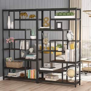 Katarina 70.9 in. Rustic Brown Wood 8 Shelf Etagere Bookcase with Open Back