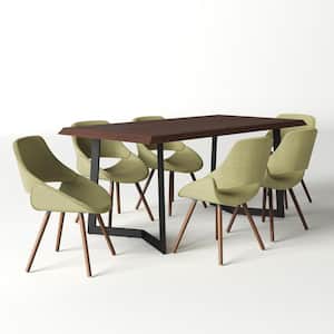 Malden 7-Pieces Dining Set with 6-Upholstered Bentwood Dining Chairs in Acid Green Woven Fabric and 72 in. Wide Table