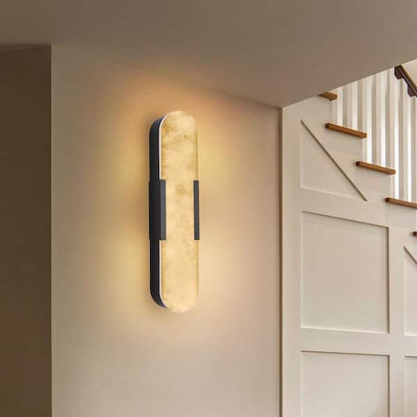 20 in. 1 Light Black Wall Sconce with Natural Marble Shade and Integrated LED