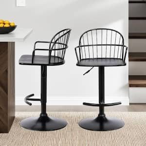 Edward Adjustable Black Wood and Metal Bar Stool