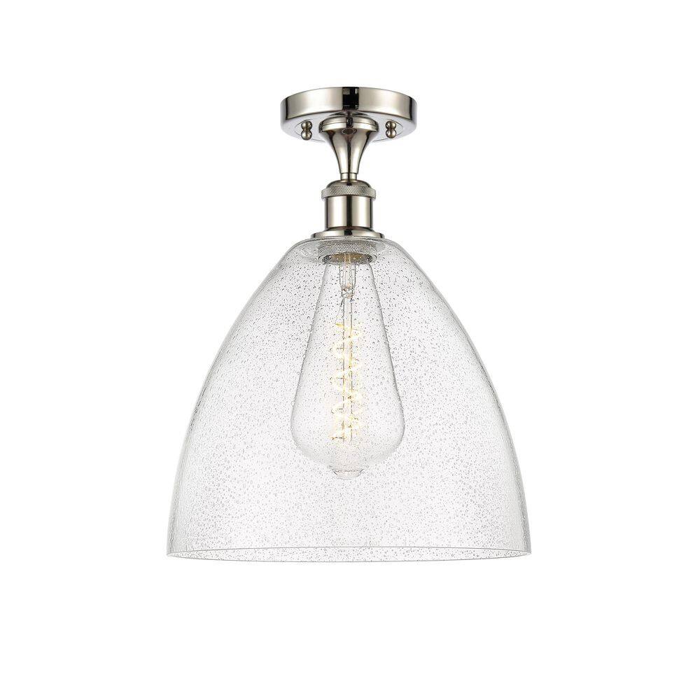 Bristol Glass 12 in. 1-Light Polished Nickel Industrial Semi-Flush Mount with Seeded Glass Shade price history on PriceWatchPro