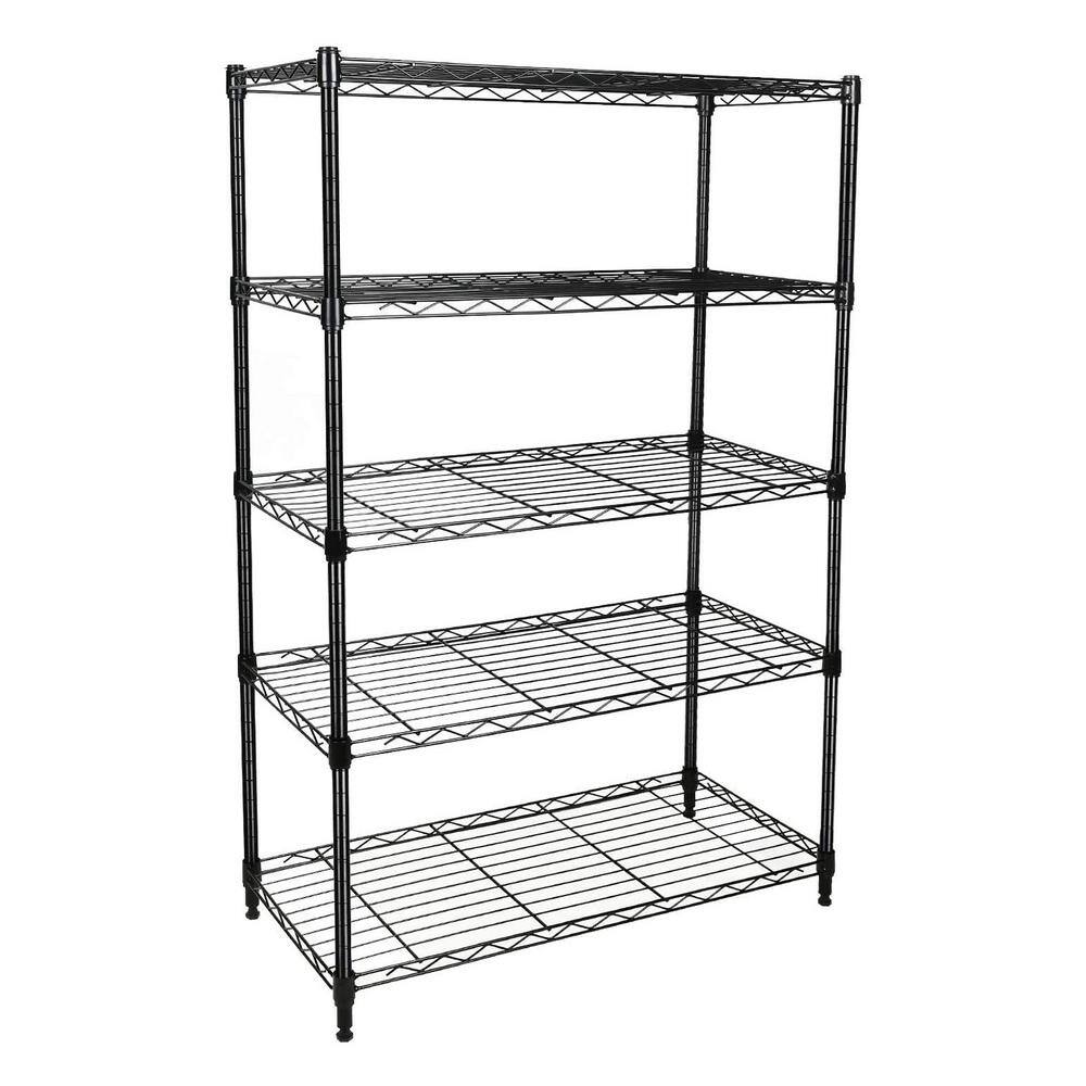 cadeninc Black 5-Tier Heavy-Duty Steel Wire Shelving Unit (29.37 in. L ...