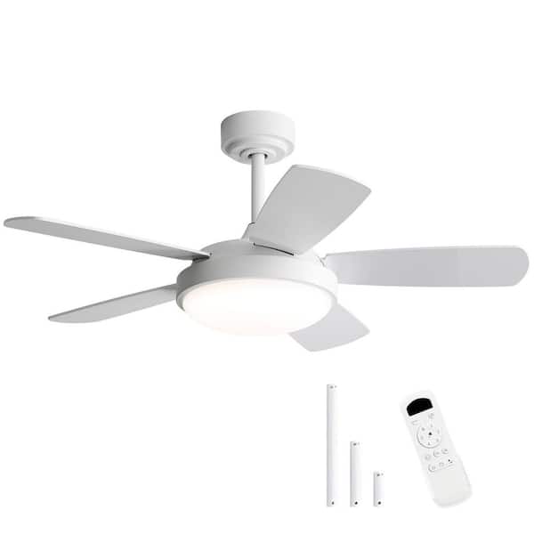 Sofucor 42 in. Indoor Modern 5-Blade Noiseless White Downrod Ceiling Fan with Light Kit, 6-Speed DC Remote Control