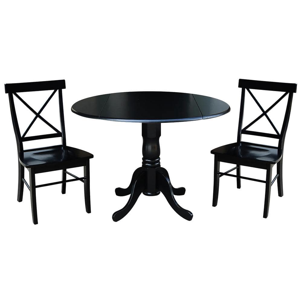 International Concepts 3-Piece 42 in. Black/Cherry Dual Drop Leaf Table Set with 2-Side Chairs