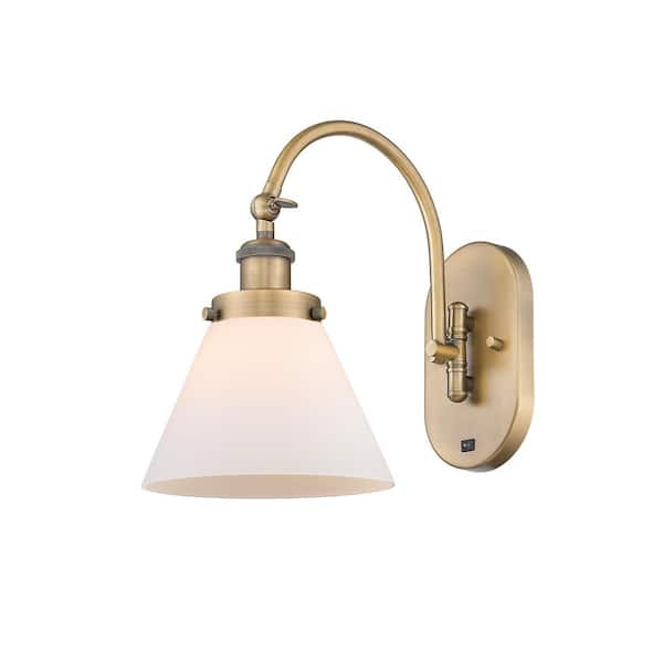 Innovations Cone 1-Light Brushed Brass, Matte White Wall Sconce with White Glass Shade
