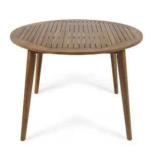 Brown Round Acacia Wood 30 in. Height Outdoor Dining Table