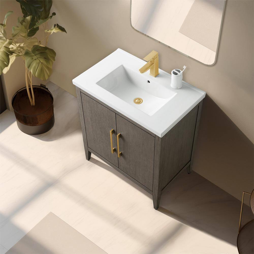 30" Driftwood Gray Single Bathroom Vanity with Ceramic Countertop