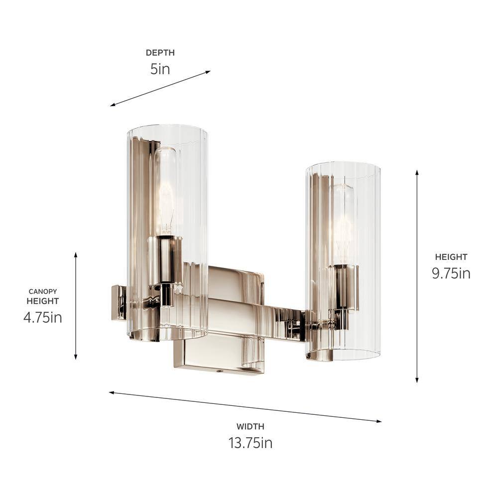 Polished Nickel 2-Light Vanity with Clear Fluted Glass
