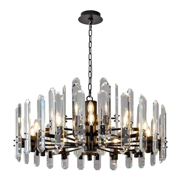 36 in. 16-Light Black Luxury Crystal Chandelier Modern Round K9 Crystal Chandelier for Living Room, Dinning Room, Island
