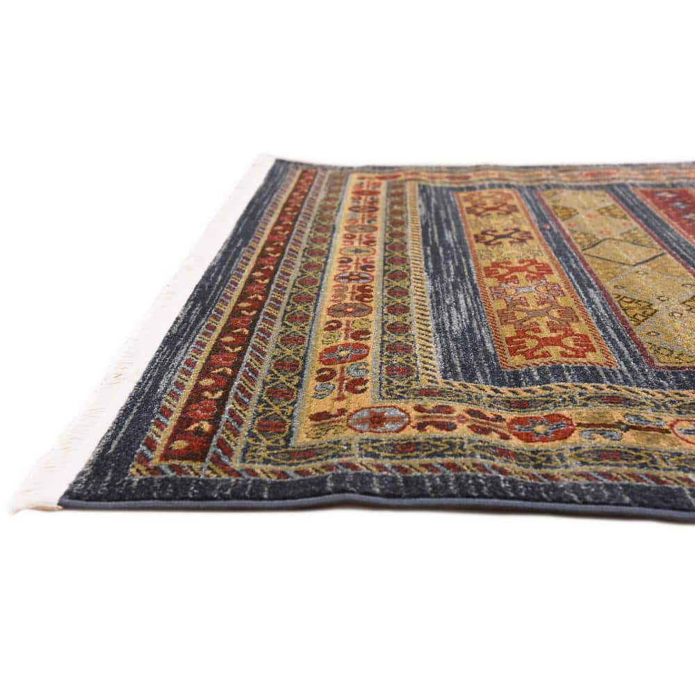 Blue Geometric Easy Care Stain-Resistant Synthetic Rug 5'1" x 8'