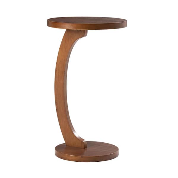 FUIN Rustic 13.39 in. Brown Round MDF End Table with C Shaped Design