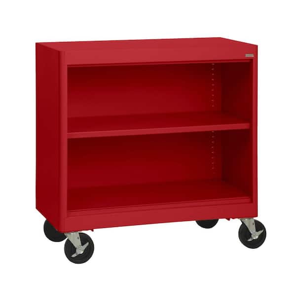 Sandusky 36 in. Red Metal 2-shelf Cart Bookcase with Adjustable Shelves