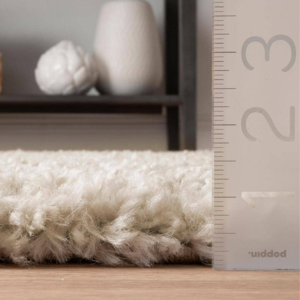 Braided Beige Rectangular Shag Area Rug with Tassels