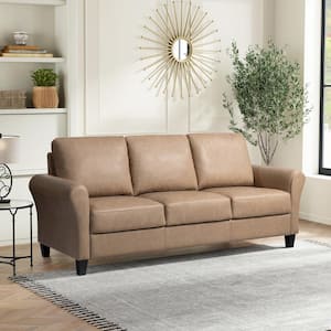 Wesley 80.3 in. Rolled Arm Polyester Rectangle 3-Seater Sofa in. Light Brown