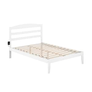 Warren 53-1/2 in. W White Full Solid Wood Frame with Attachable USB Device Charger Platform Bed