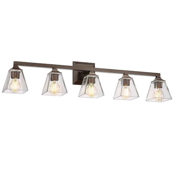 JAZAVA 37.8 in. 5-Light Oil Rubbed Bronze Vanity Light Over Mirror with Clear Glass Shade