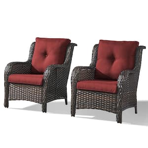 Brown Wicker Outdoor Patio Lounge Chair with CushionGuard Red Cushions (2-Pack)