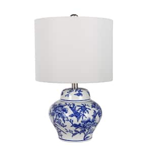 19.3 in. Blue/White Table Lamp with White Linen Shade