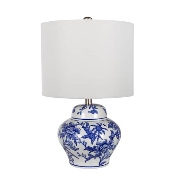 A & B Home 19.3 in. Blue/White Table Lamp with White Linen Shade