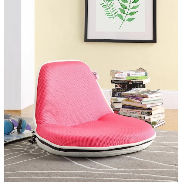 Loungie Quickchair Pink/White Mesh Folding Floor Chair for Indoor/Outdoor