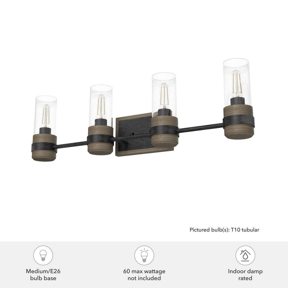 Rustic Iron 4-Light Dimmable Vanity Light with Clear Glass Shades