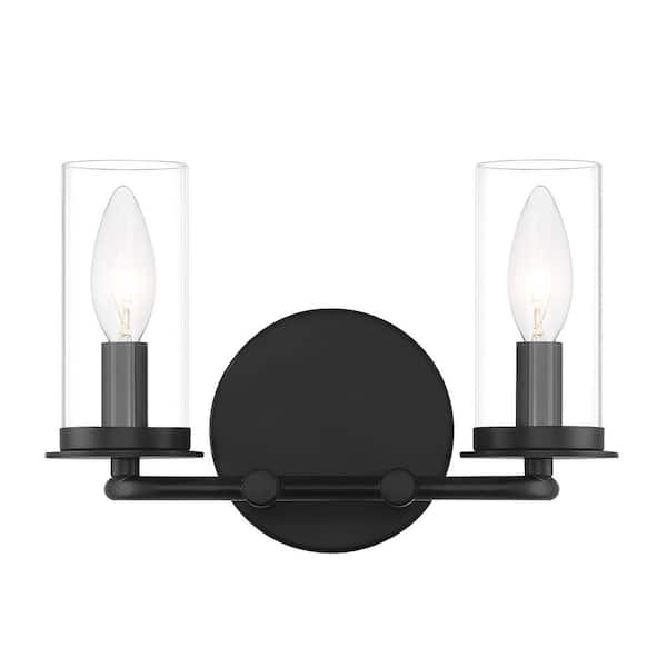 Designers Fountain Hudson Heights 11 in. 2-Light Matte Black Coastal Vanity Light with Clear Glass Shades