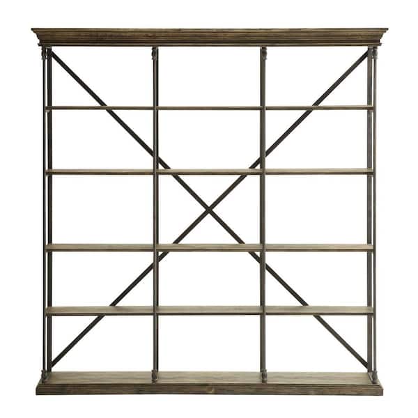 Coast To Coast Accents Corbin 86.50 in. Medium Brown Wood and Steel 4-Shelf Large Bookcase