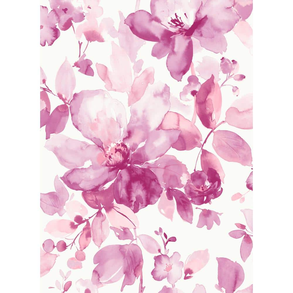 NextWall 30.75 sq. ft. Pink Watercolor Flower Peel and Stick