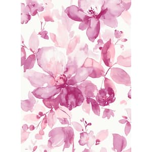 30.75 sq. ft. Pink Watercolor Flower Peel and Stick Wallpaper Roll