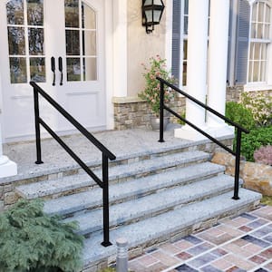 36 in. H x 5.7 ft. W Black Iron Rail Kit Handrails Outdoor Adjustable Exterior Stair Railing Fit 4 or 5 Steps (2-Pack)