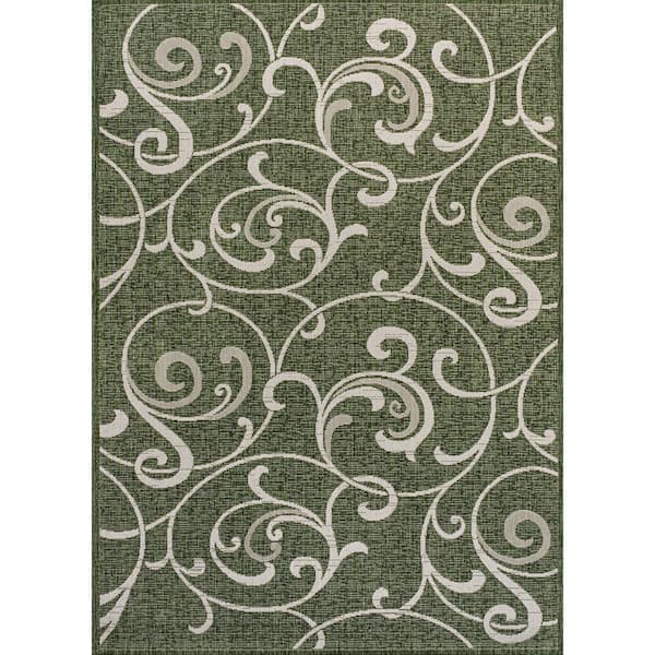 Maribel Traditional Classic All-Over Scroll Green/Cream 8 ft. x 10 ft. Indoor/Outdoor Area Rug