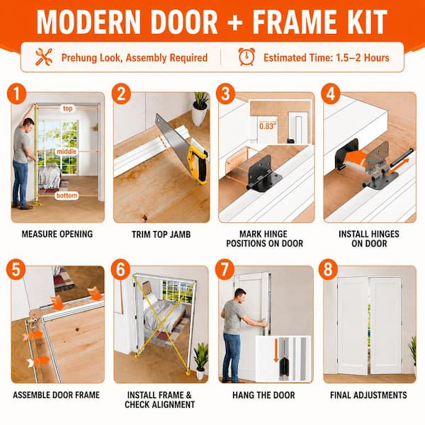 48 in. x 80 in. Full Lite Frosted Glass Universal White Wood Double Prehung French Door w/ Quick Assemble Jamb & Handle