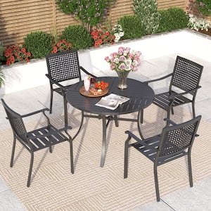 Black 5-Piece Metal Patio Outdoor Dining Sets with Round Table and Dining Chairs