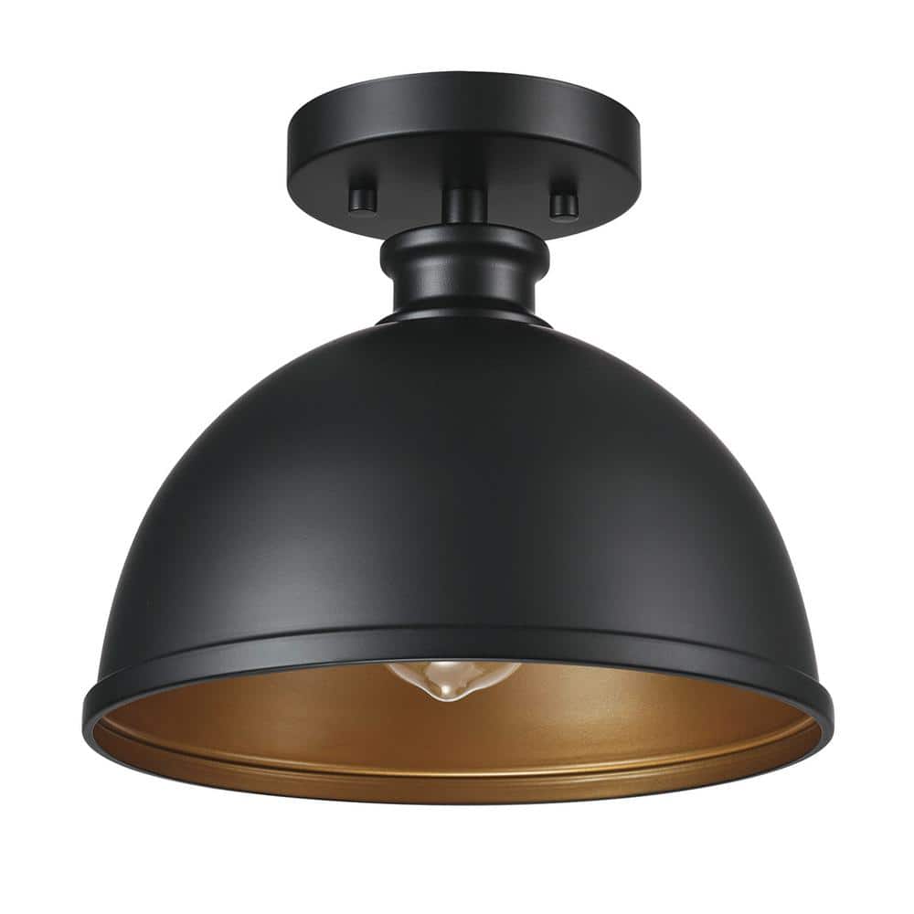 Tallulah 1-Light Matte Black Shade and Gold Interior Flush Mount