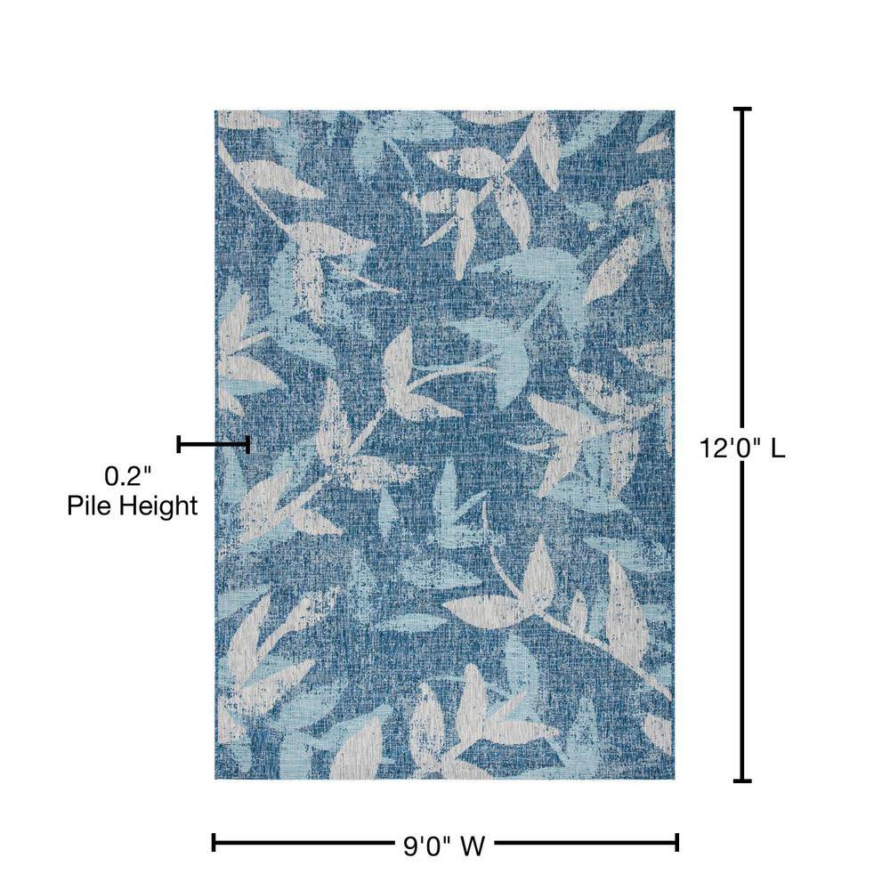 Navy Blue Floral Synthetic 9' x 12' Outdoor Rug