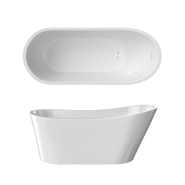 TCYO 55 in. x 29 in. Acrylic Freestanding Soaking Bathtub in Glossy White