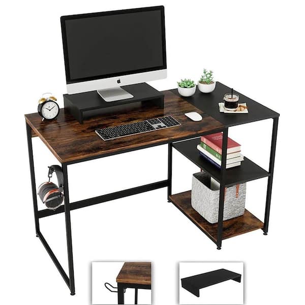 Nost & Host 23.62 in. Rectangle Rustic Brown Wood Computer Desk with Storage Shelves