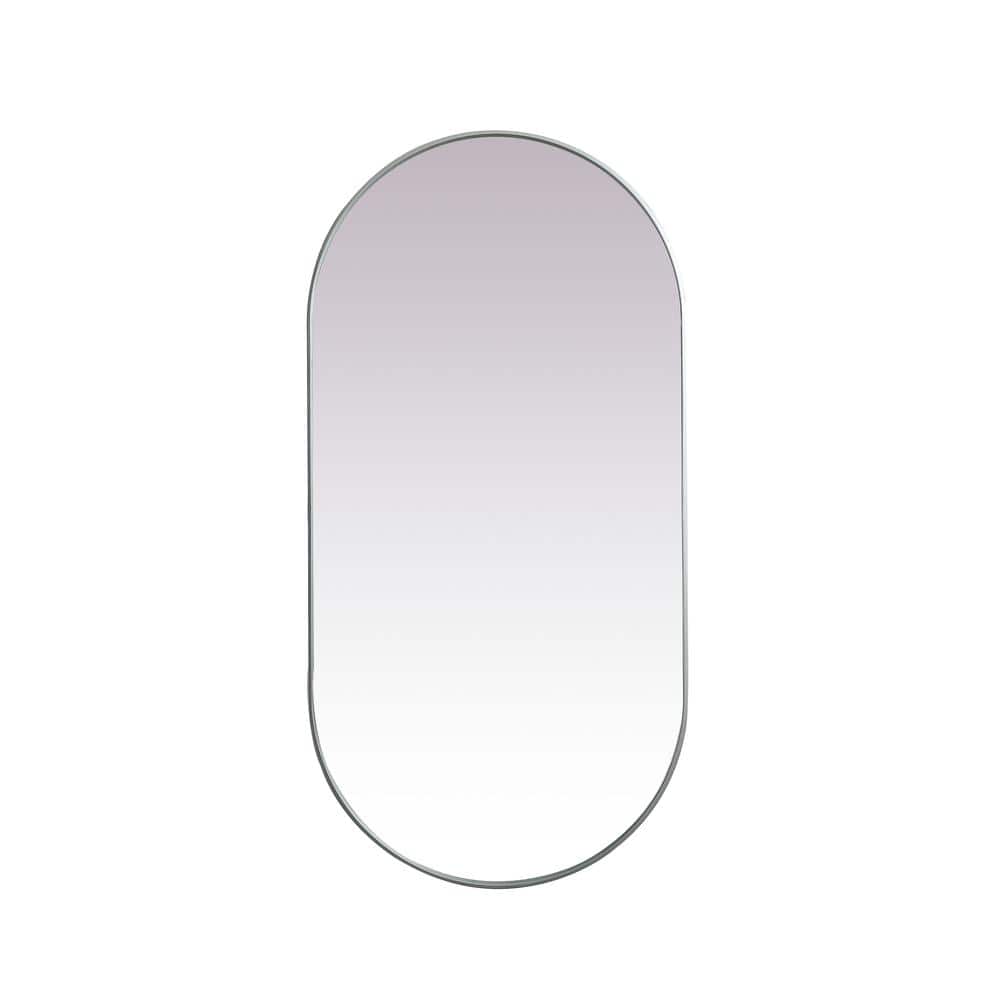 Timeless Home 36 in. W x 72 in. H x Modern Metal Framed Oval Silver ...