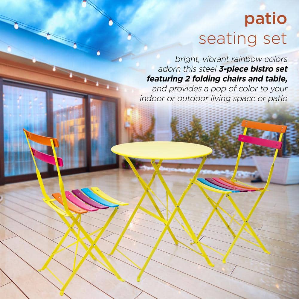 Vibrant Rainbow Steel Foldable 3-Piece Bistro Set