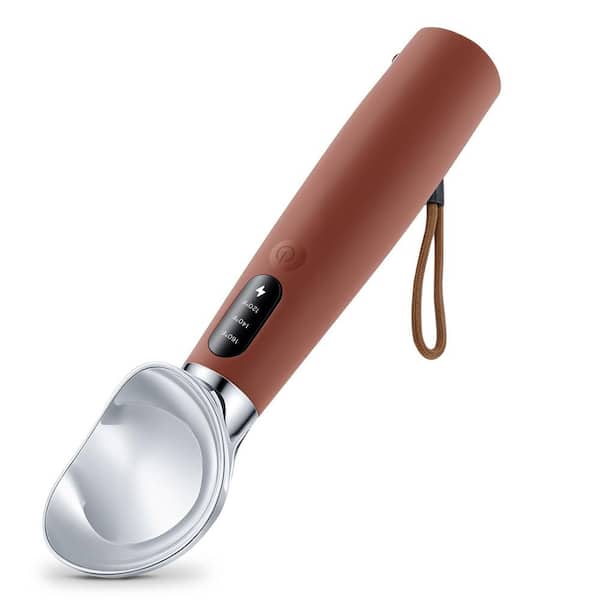 Brown Electric Ice Cream Scooper with 3-Level Adjustable Heats, LED Display, Rechargeable for Hard Ice Cream and More