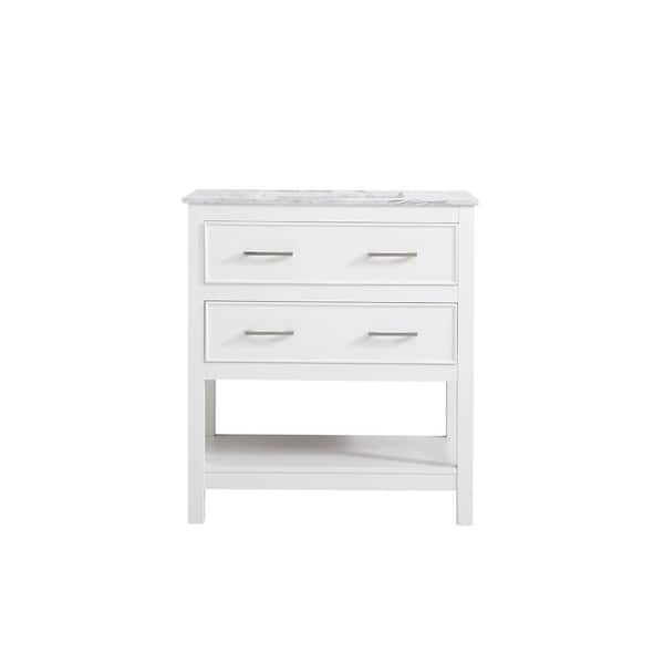 Unbranded Simply Living 30 in. W x 19 in. D x 34 in. H Bath Vanity in White with Calacatta White Engineered Marble Top