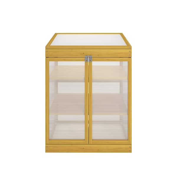 20.10 in. Outdoor Mini Wood Frame Planter Greenhouse 2-Tier Outdoor Polycarbonate Garden Cabinet