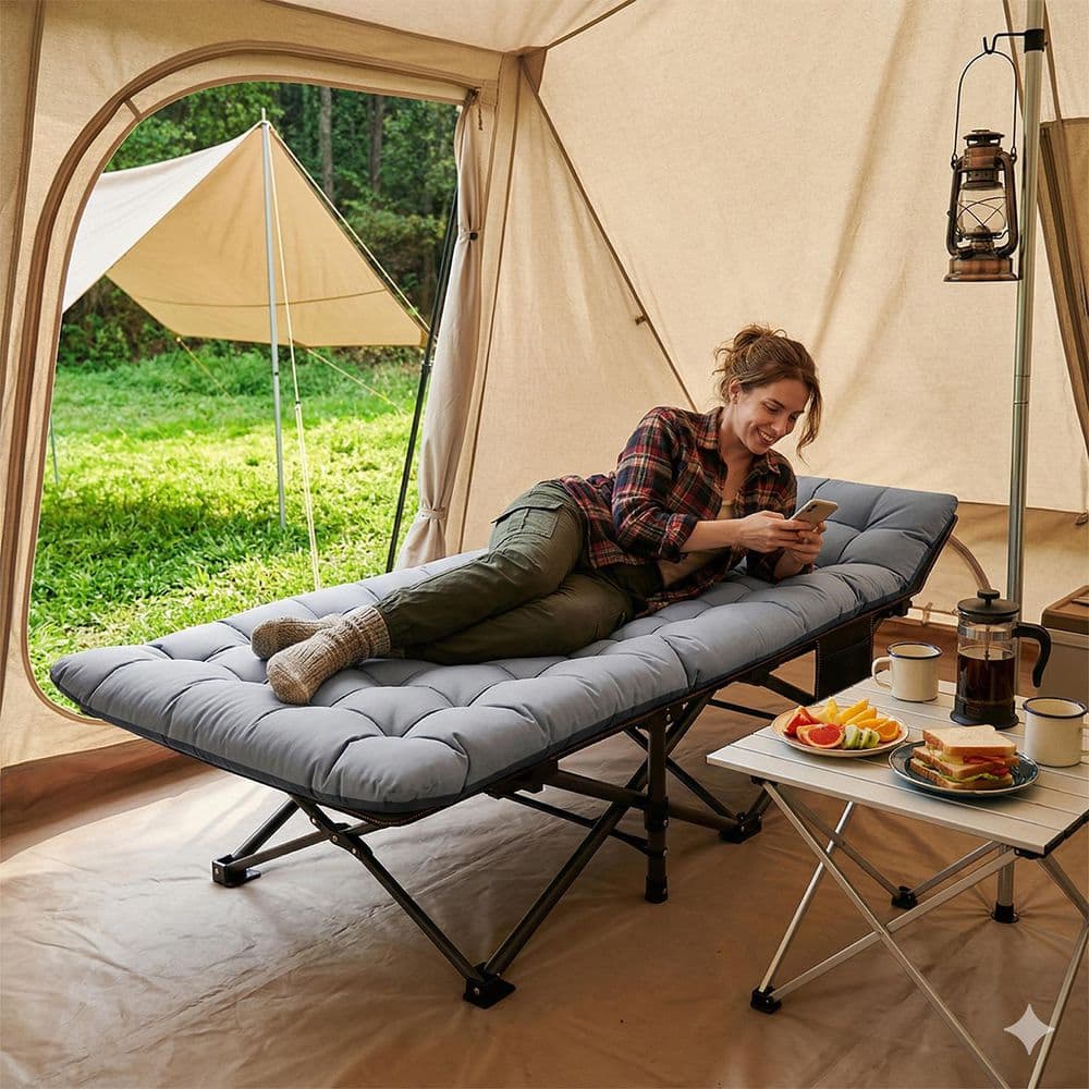 BOZTIY Folding Camping Cot, Heavy-Duty Sleeping Cots with Carry