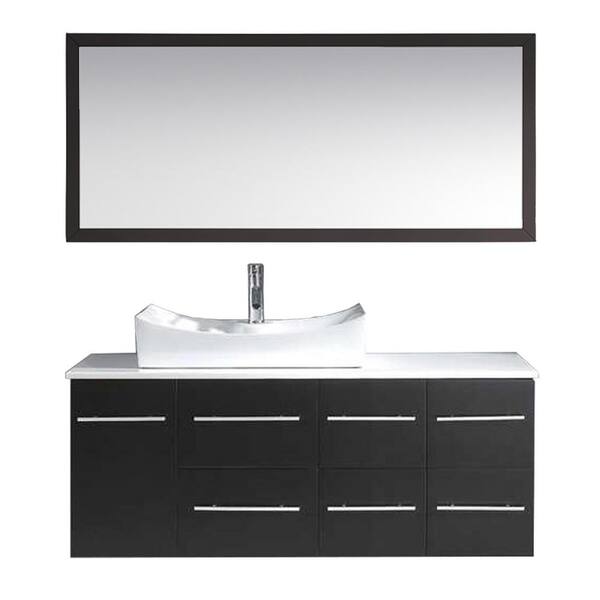 Virtu USA Ceanna 55 in. W x 22 in. D x 21 in. H Single Sink Bath Vanity in Espresso with Stone Top and Mirror