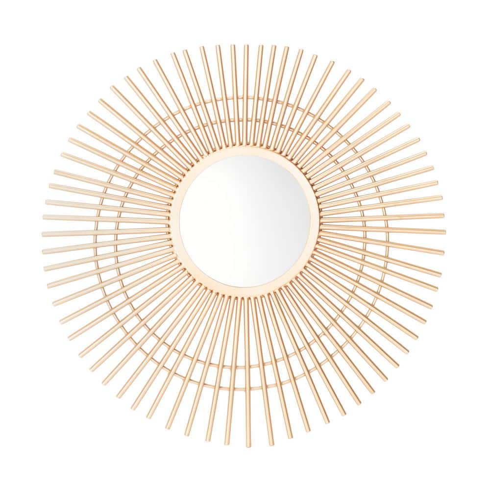 24" Artisan Gold Sunburst Round Wood Mirror