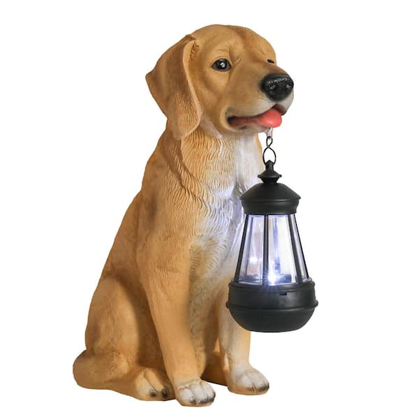 MUMTOP Resin Puppy Dog Garden Statue Outdoor with Solar Powered Lantern Lawn, Yard Art Decoration