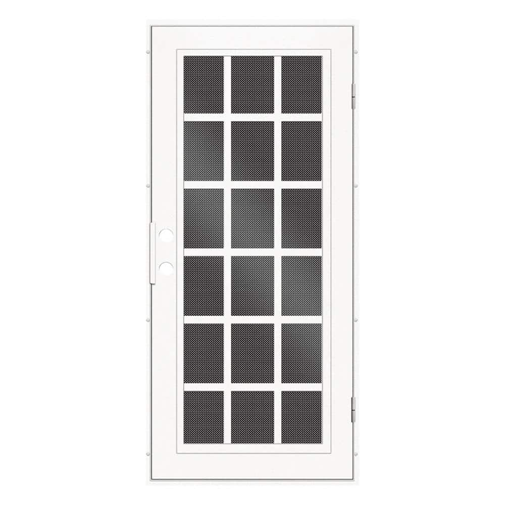 Classic French 30 in. x 80 in. Left Hand/Outswing White Aluminum Security Door with Black Perforated Metal Screen -  Unique Home Designs, 3S2026CL1WTP9A