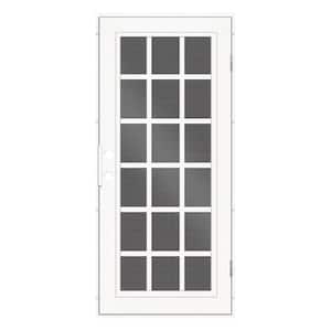 Classic French 30 in. x 80 in. Left Hand/Outswing White Aluminum Security Door with Black Perforated Metal Screen