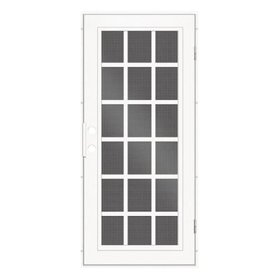 Classic French 30 in. x 80 in. Left Hand/Outswing White Aluminum Security Door with Black Perforated Metal Screen