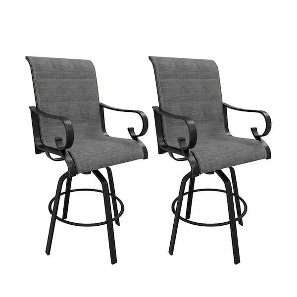 Kadehome 360° Swivel Function Aluminum Frame Outdoor Bar Stool Chair with Blended Fabric Seat and Backrest (Set of 2)
